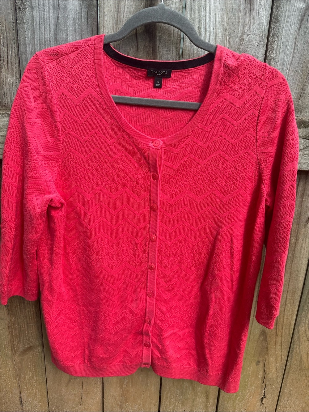 Talbots orange cotton blend chevron pattern cardigan sweater